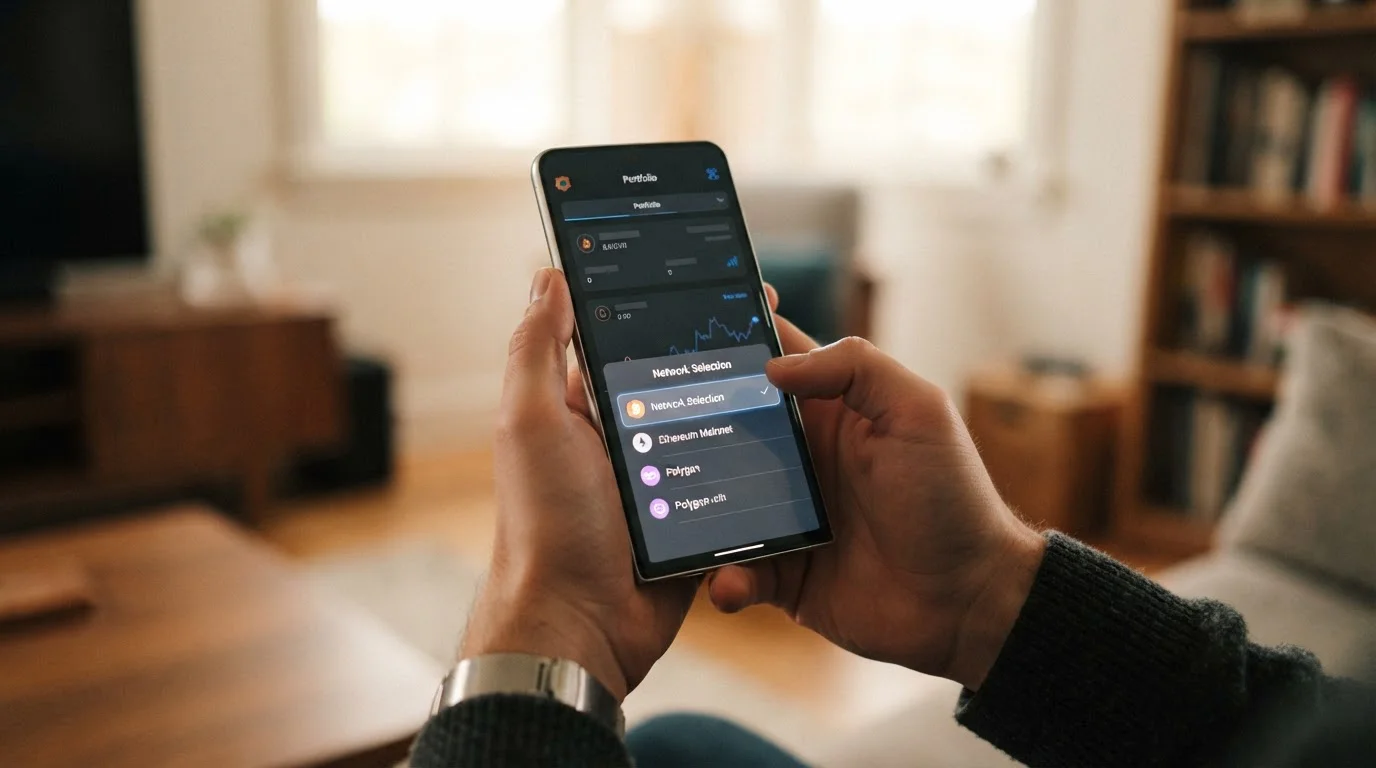 Cryptocurrency wallet showing BNB Smart Chain network selection