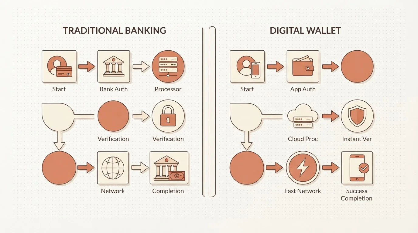Deposit and withdrawal flow diagram comparing Citadel deposit-only to open banking two-way payments