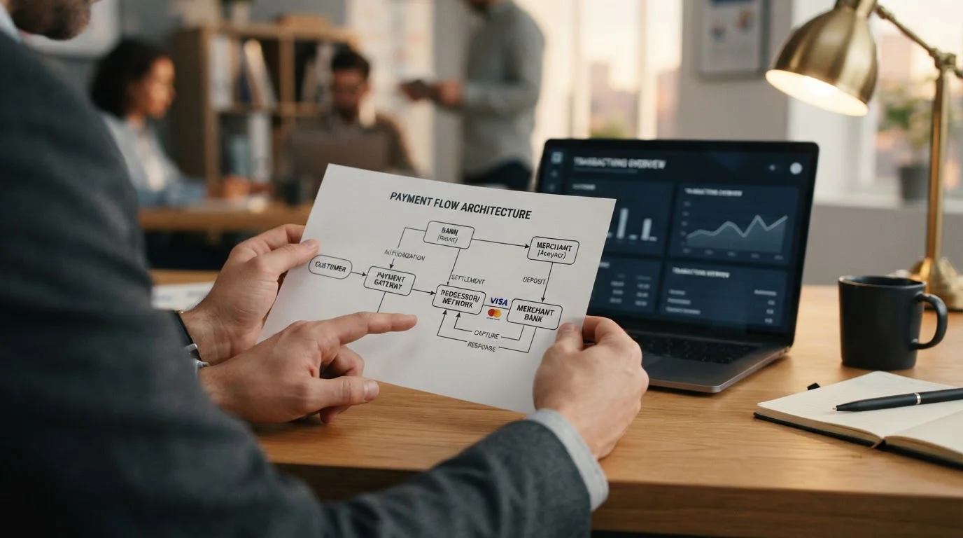 E-wallet account interface showing deposit flow and bank separation layer diagram