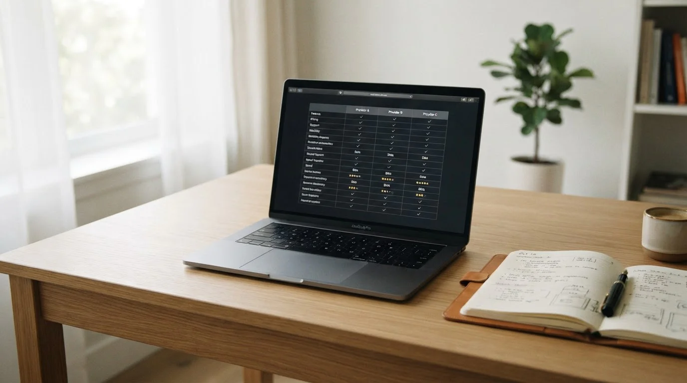 Laptop showing crypto casino operator comparison table with trust scores
