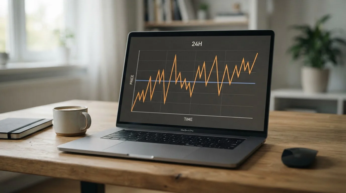 Chart comparing Dogecoin price volatility against stablecoin flat line over 24 hours