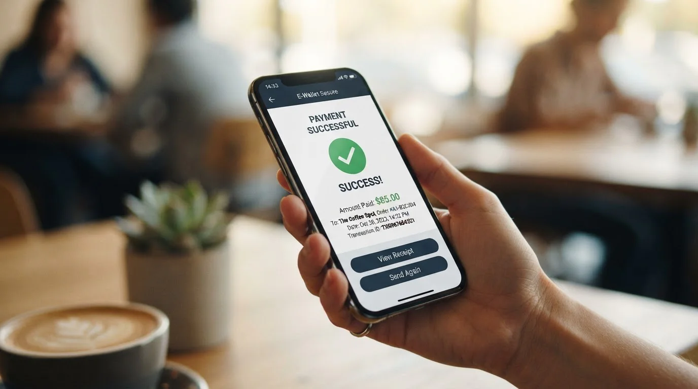 E-wallet app interface on smartphone showing instant casino transaction