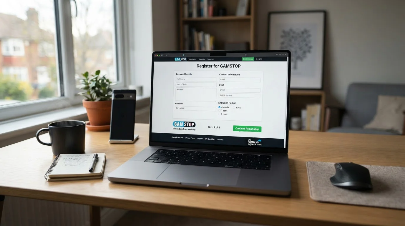 GAMSTOP self-exclusion interface on laptop screen