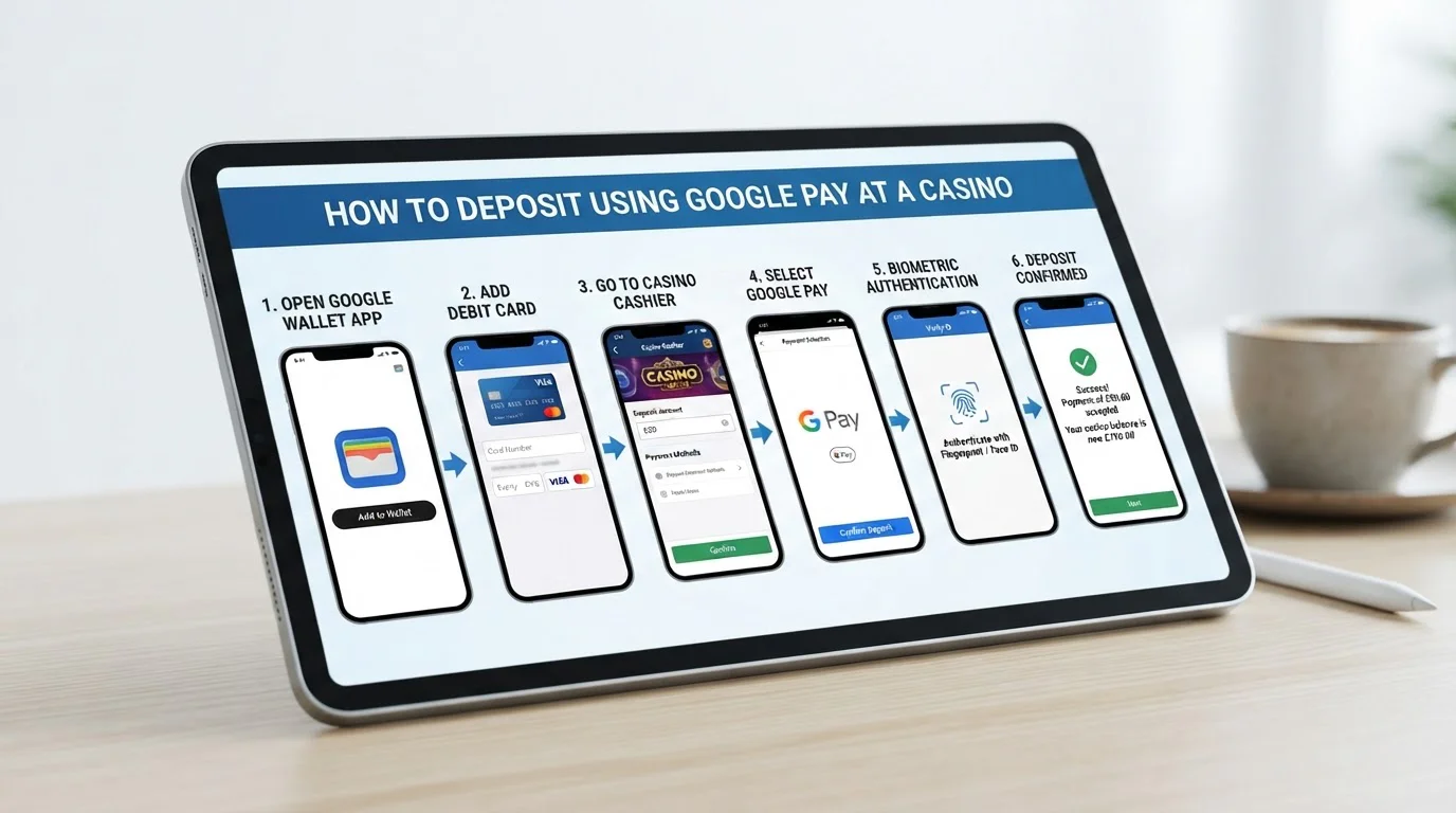 Google Wallet app on Android phone showing linked debit card and casino deposit authentication screen