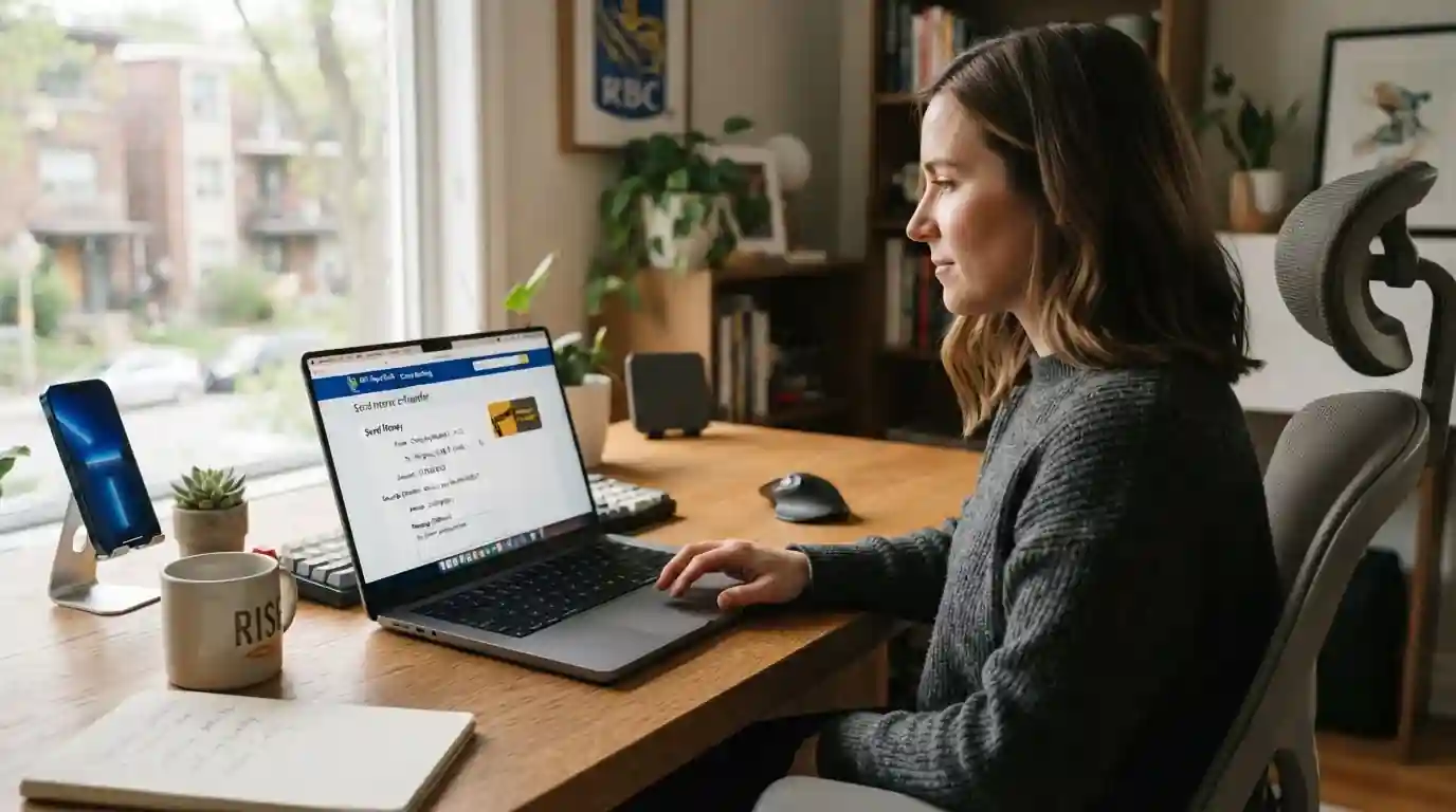 Person reviewing Interac e-Transfer setup on Canadian bank online banking portal