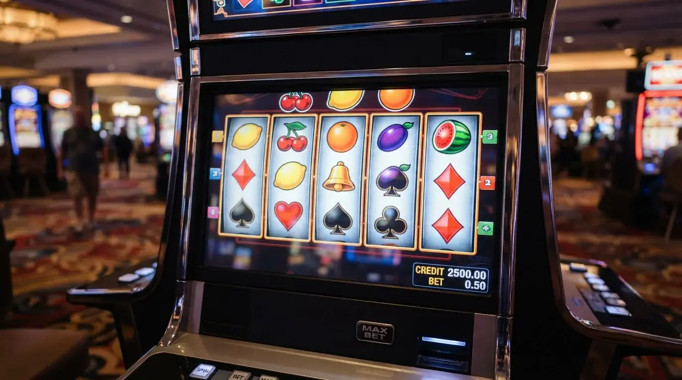 Slot machine reels with low stake indicator