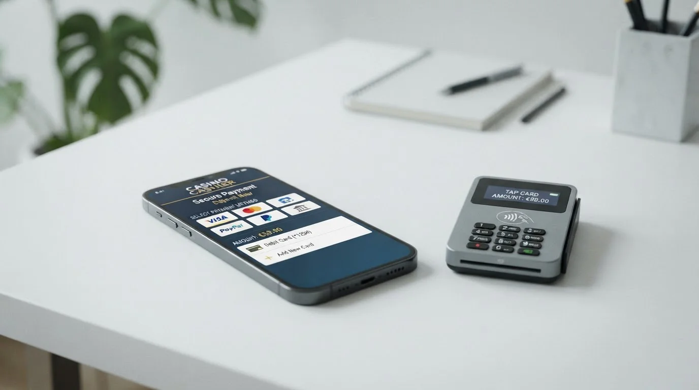 Smartphone displaying mobile casino payment screen with card reader