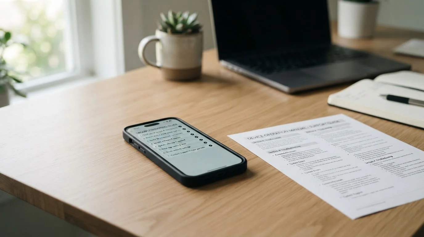 Smartphone with troubleshooting checklist for failed mobile payment on screen