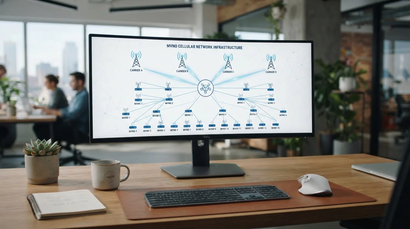 Network infrastructure diagram showing mobile carrier connections