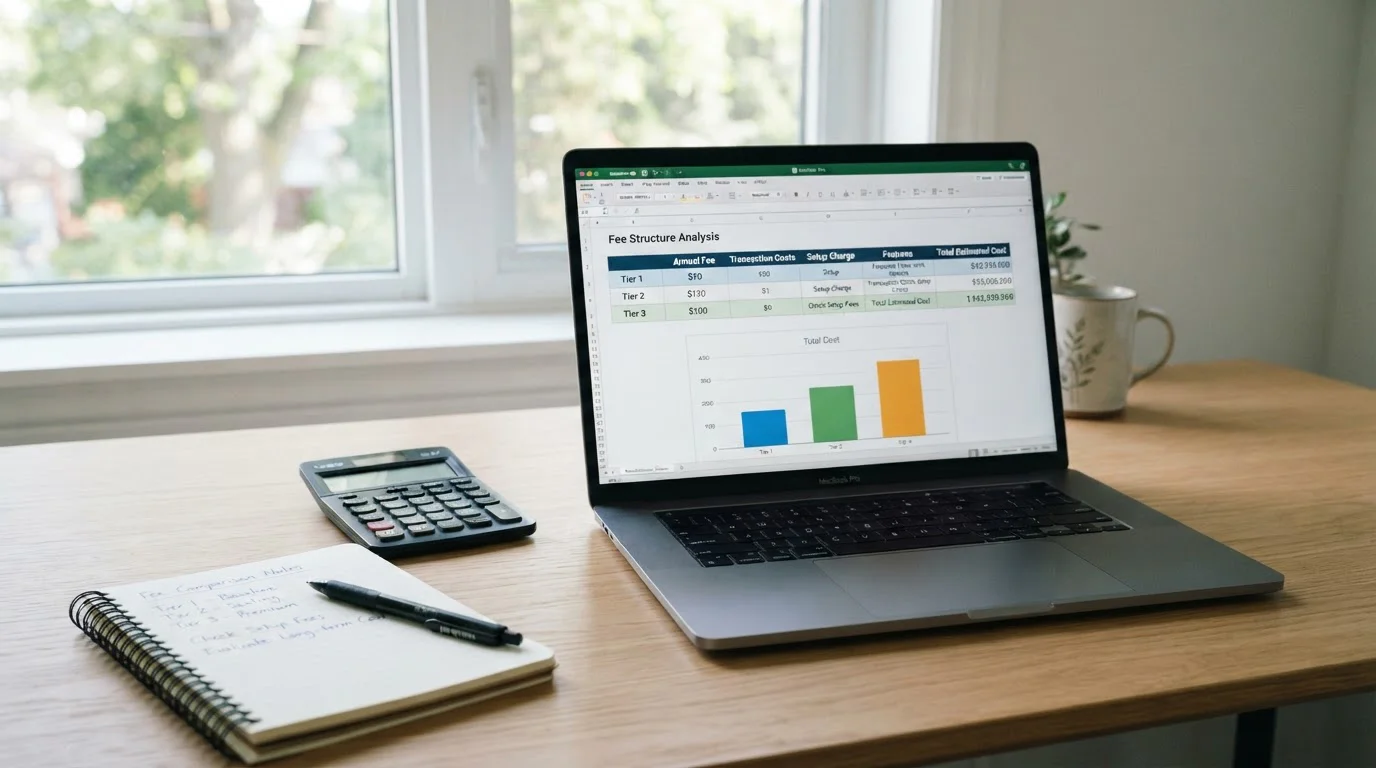 Laptop screen showing comparison table of casino deposit fees