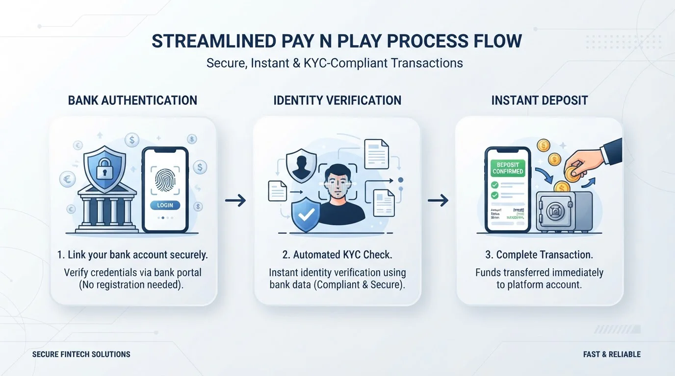 Trustly Pay N Play technology flow diagram showing bank authentication process
