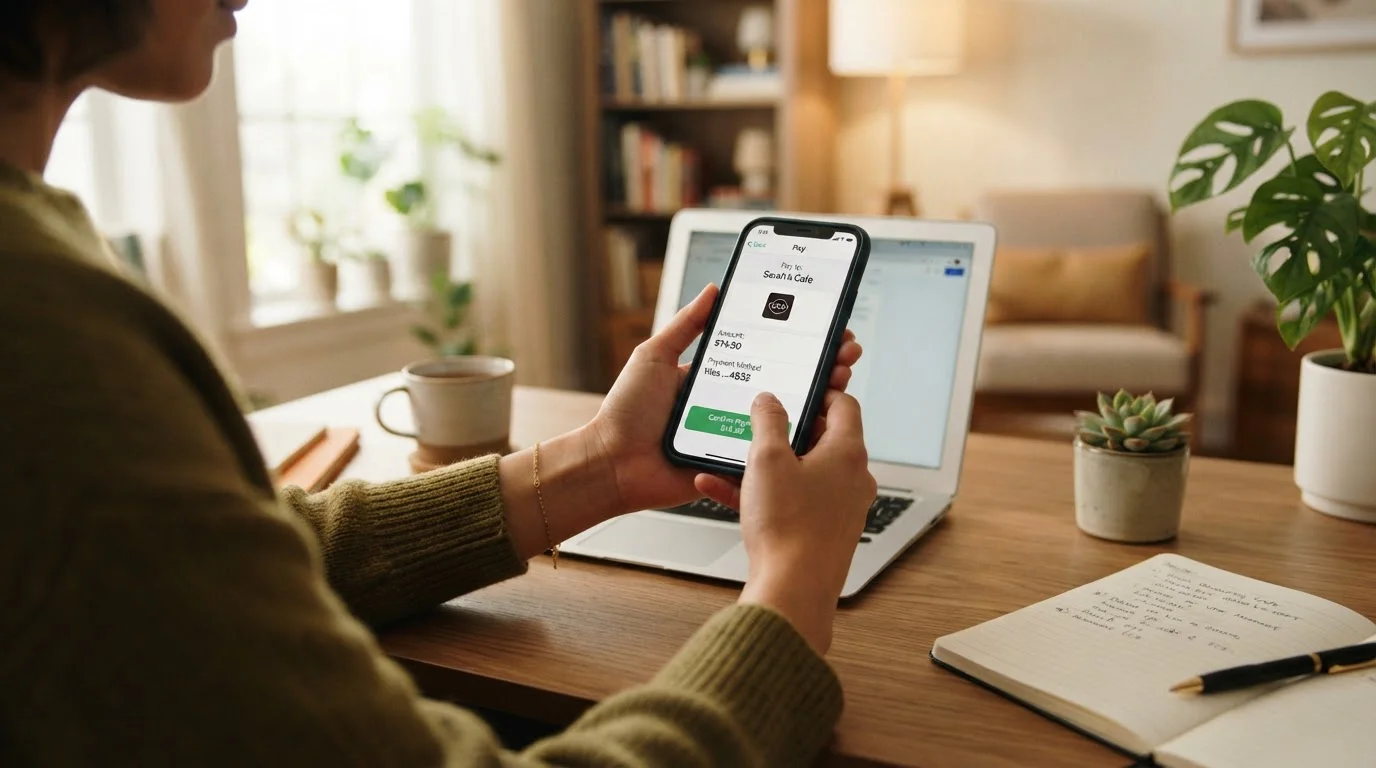 Person using smartphone to complete PayPal casino deposit transaction