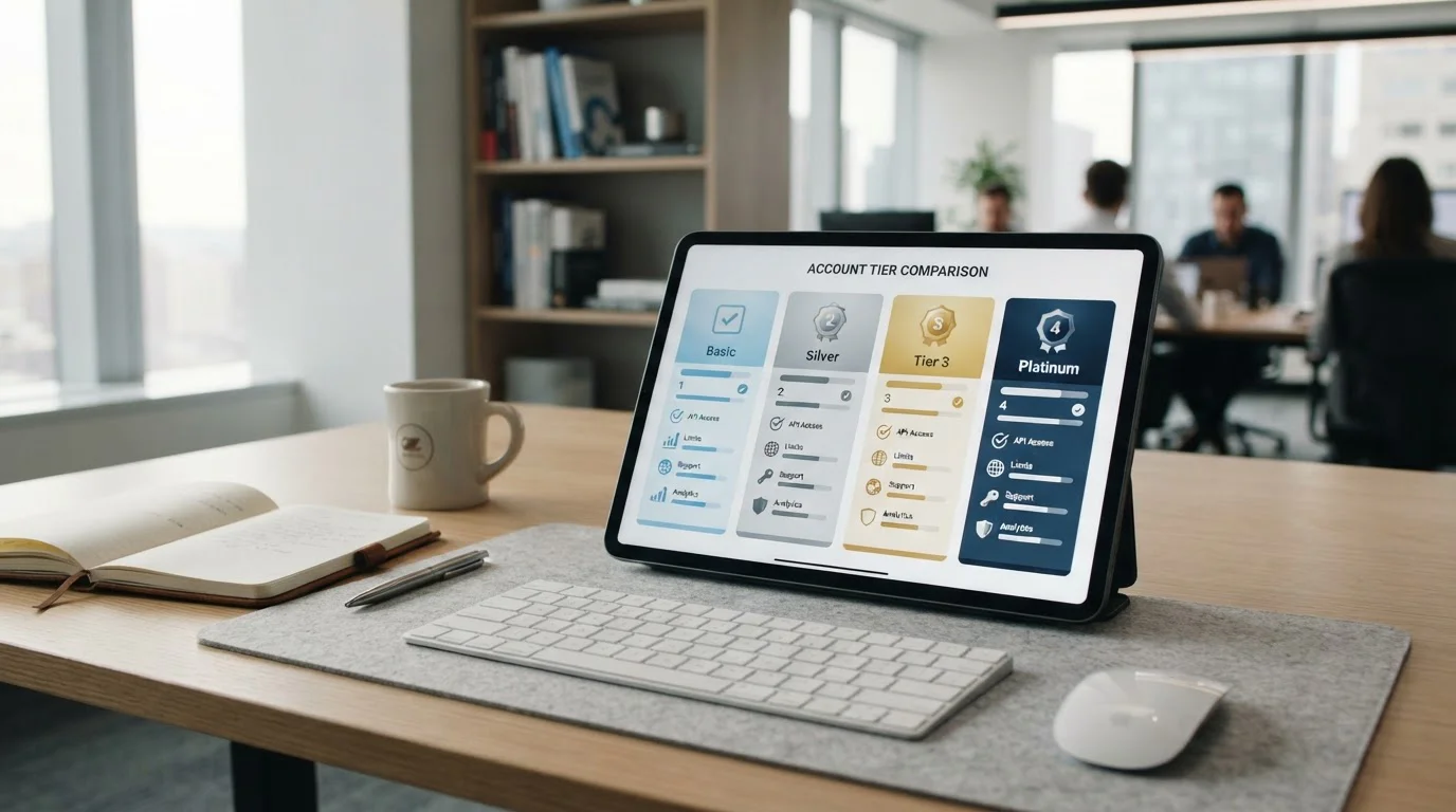 Payz multi-tier account system displayed on tablet screen