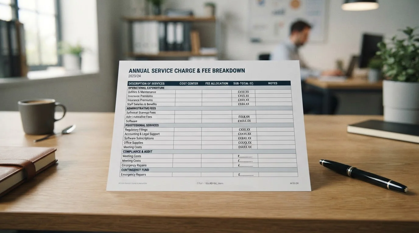 Document showing fee breakdown with calculator and pound symbols