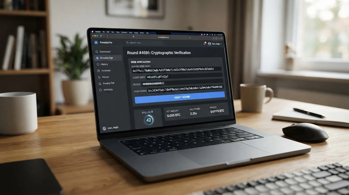 Provably fair dice game interface showing server seed and client seed verification