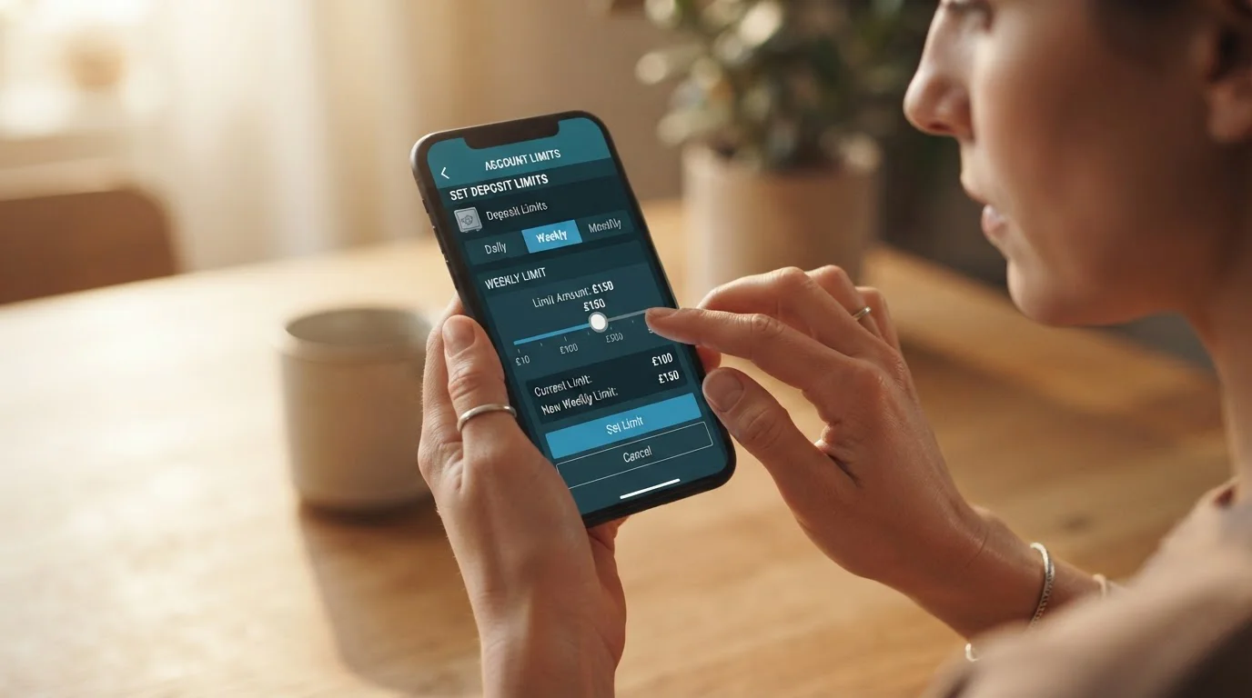 Person setting deposit limits in online casino account settings interface