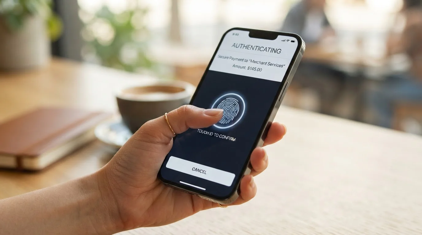 Smartphone showing open banking payment authentication via bank app