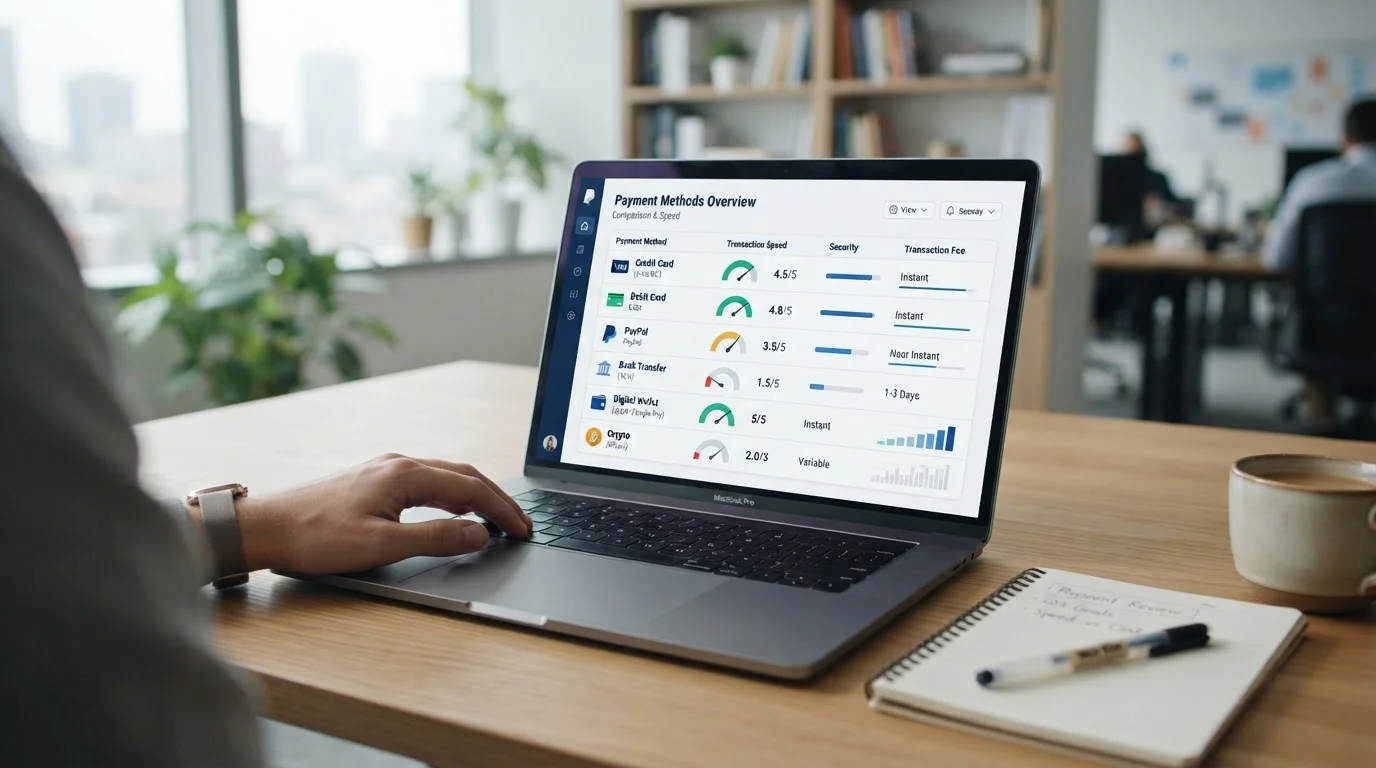 Comparison of UK casino payment options on digital dashboard with transaction speeds displayed