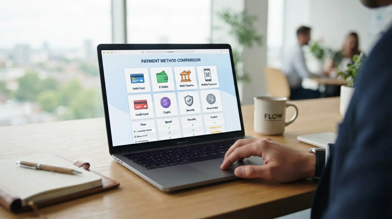 Laptop showing multiple UK casino payment method icons