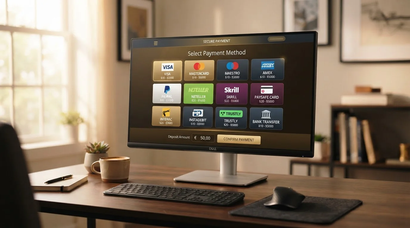 UK casino cashier interface displaying Trustly and Pay by Bank payment options