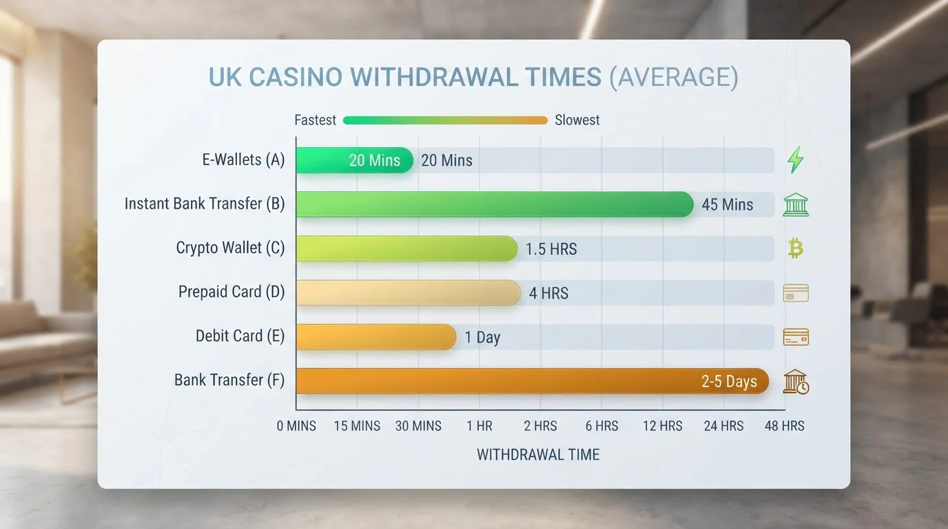 Comparison chart showing UK casino withdrawal times from fastest to slowest