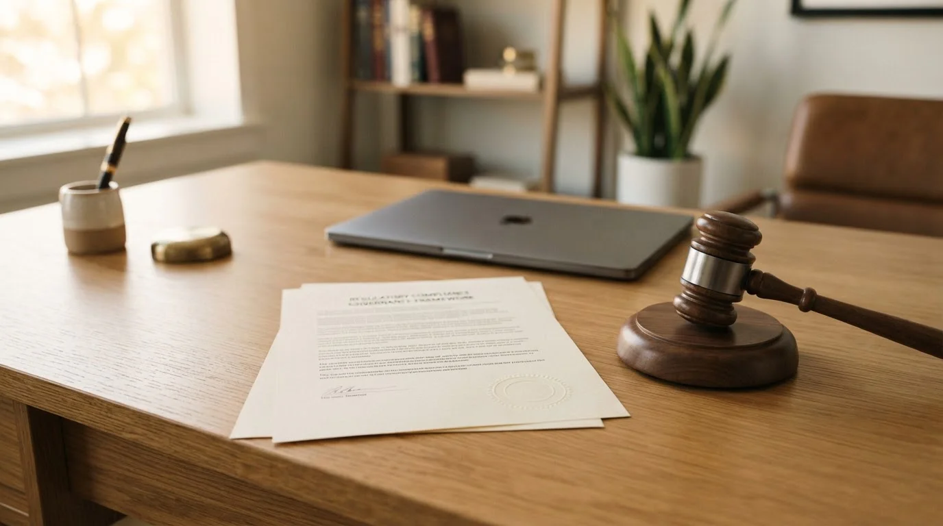 Neutral licensing document and gavel representing UK gambling regulation of crypto deposits