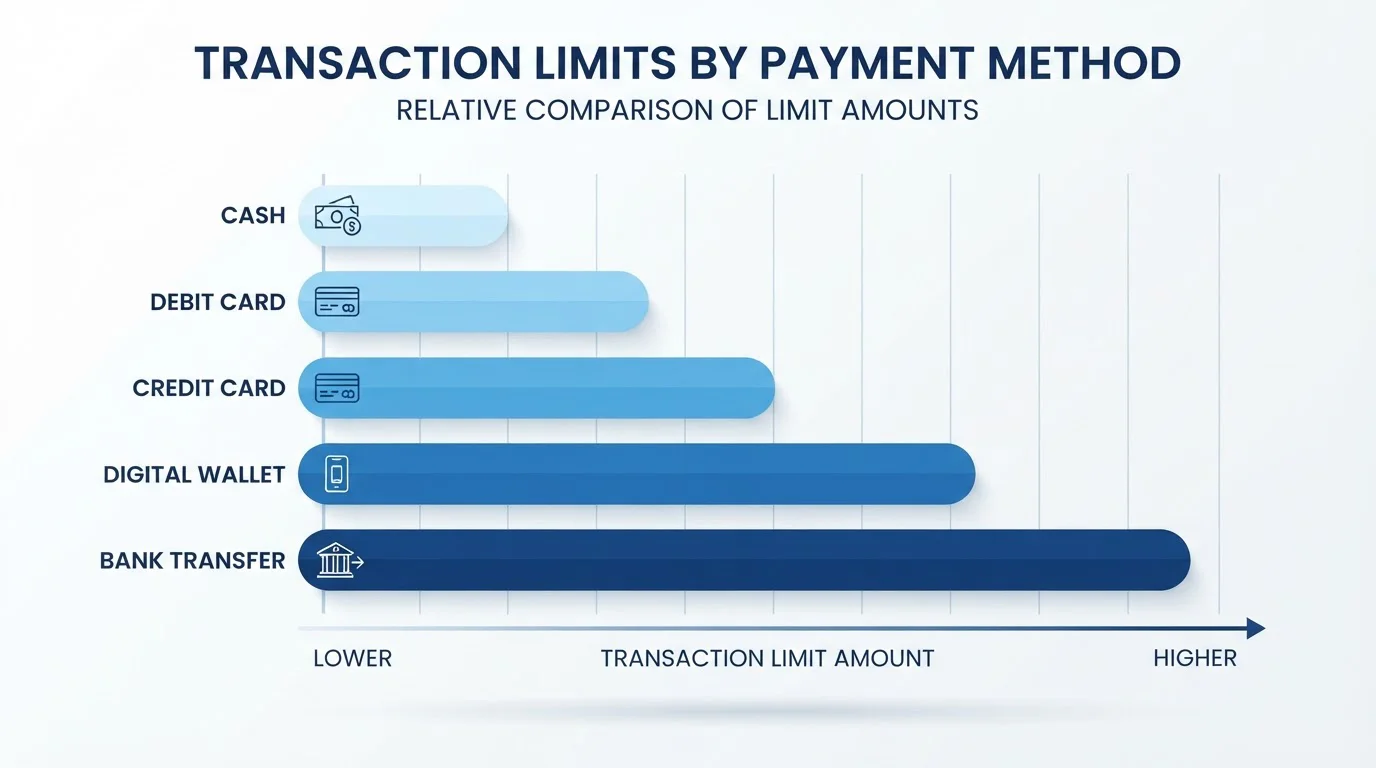 Clean comparison chart showing deposit limits and payout speeds across payment methods