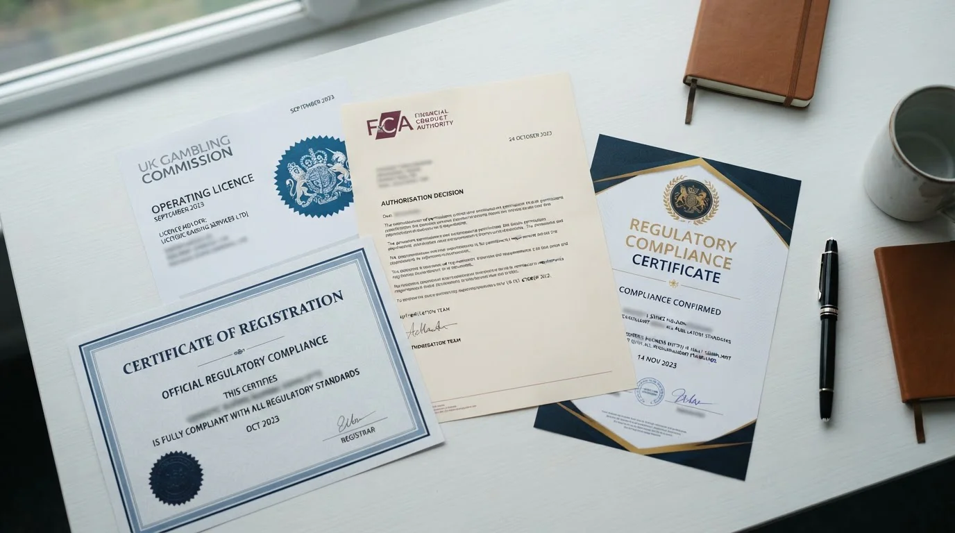 UK Gambling Commission official documentation and FCA payment authorization certificates