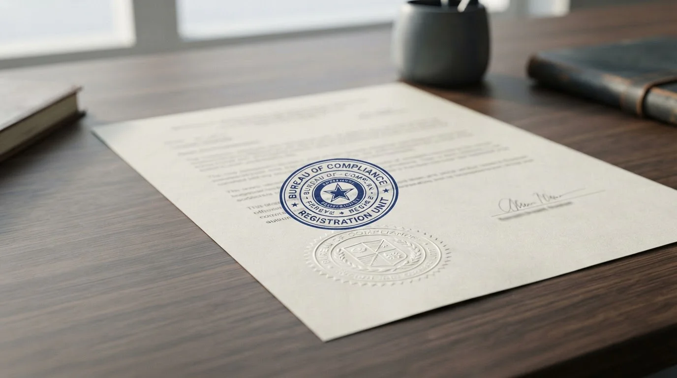 Official UK Gambling Commission document with stamp and seal on desk