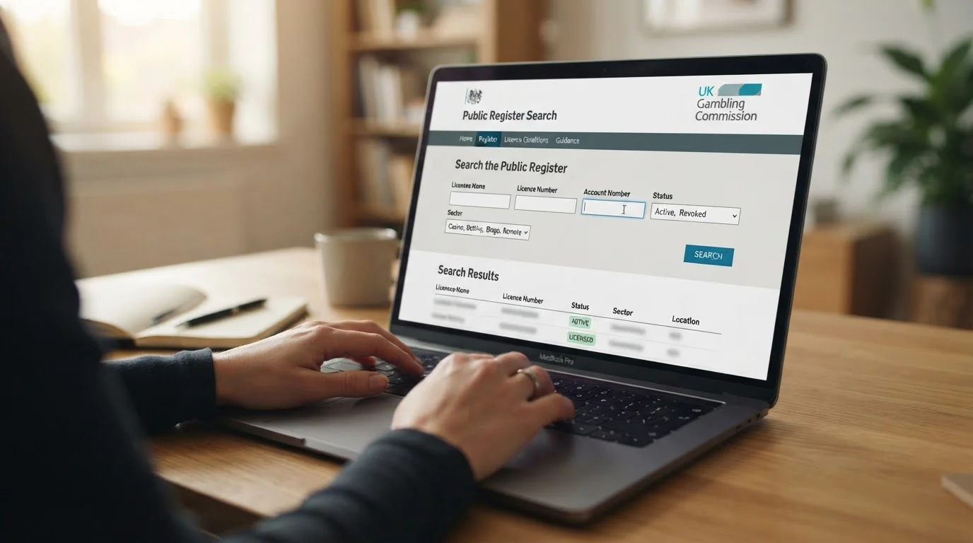 UKGC public register search showing licensed casino verification