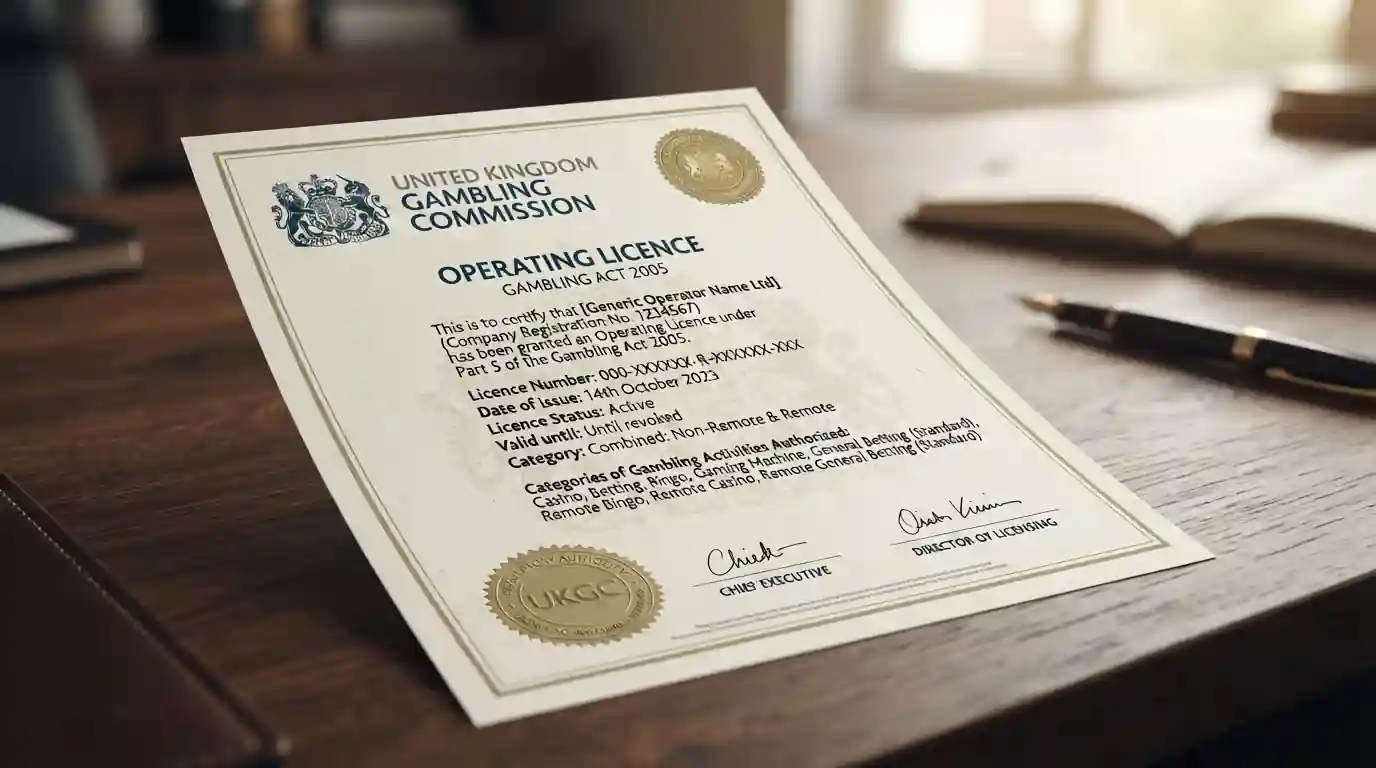 UK Gambling Commission official license document with gaming regulatory seal