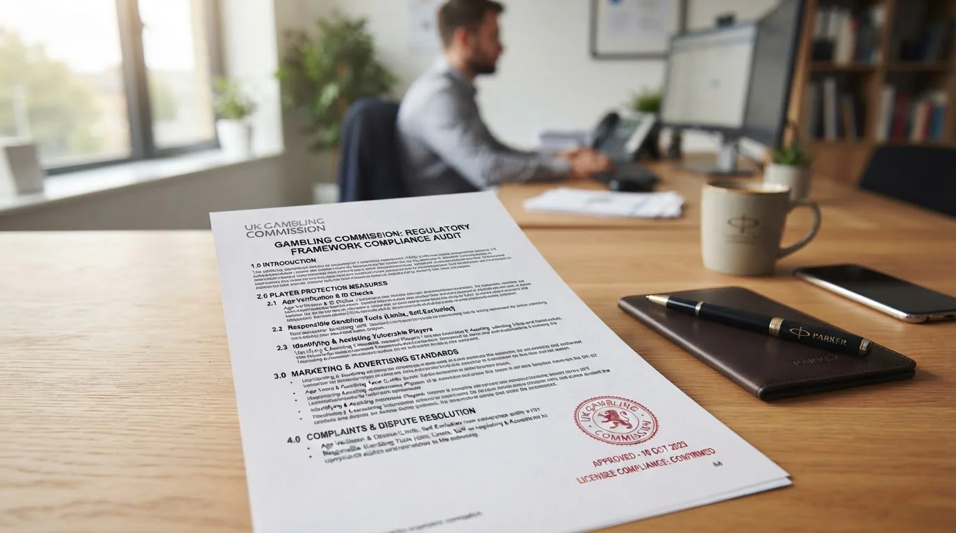 UKGC regulatory document with player protection framework stamp