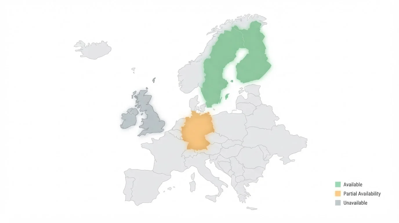 European map showing Zimpler availability in Sweden, Finland and Germany versus UK absence